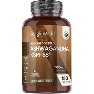 Ashwagandha KSM-66 - 1500 mg 180 tabletten - 6 maanden voorraad