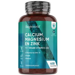 Calcium, magnesium & zink met vitamine D3 - 400 tabletten - Voor Normale spierfunctie, botten, gewrichten en immuunsysteem