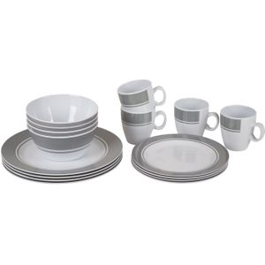 Bo-Camp - Servies - Classic - 16-Delig - Wit/Grijs