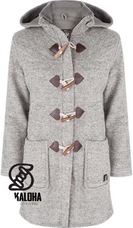 Gebreid Wollen Dames Vest van Schapenwol met Polyester Fleece voering en afneembare capuchon - SHAKALOHA - W Cody Grey S