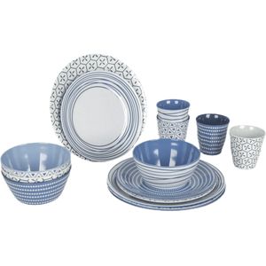 Bo-Camp - Servies - Mix & Match- 16-Delig - Blauw