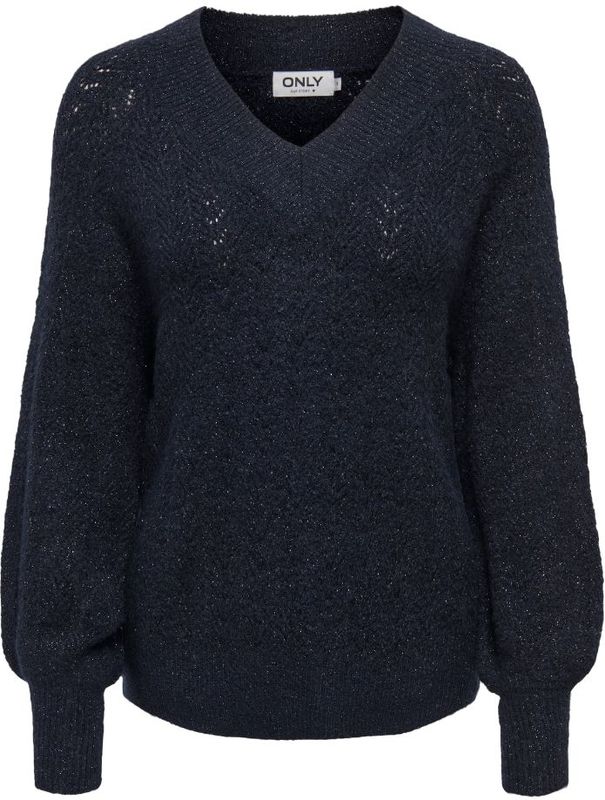 Only - Onllucilla LS Glitter V-Neck KNT - Gebreide Trui - Blauw