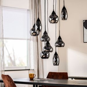 Hanglamp Zwart Smoke Glas 9-lichts - Lungo | Nu Op Voorraad