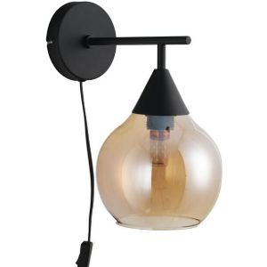 Wandlamp Zwart Amber Glas 17,8 Cm - Lungo | Nu Op Voorraad