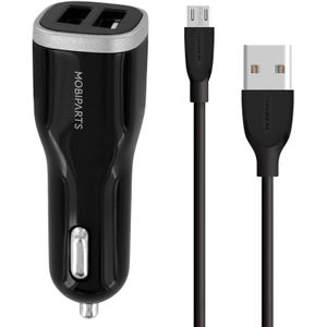 Mobiparts Car Charger Dual USB 12W/2.4A + Micro USB Cable Black