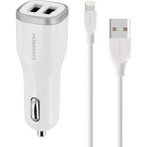 Mobiparts Car Charger Dual USB 24W/4.8A + Lightning Cable White