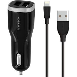 Mobiparts Car Charger Dual USB 12W/2.4A + Lightning Cable Black
