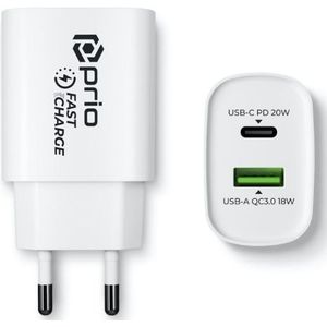 Prio Snellader 20W PD (USB C) + QC 3.0 (USB A) wit