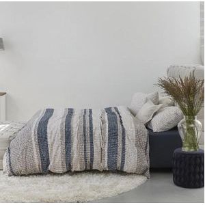 Riviera Maison Rattan Stripes dekbedovertrek - Tweepersoons - 200x200/220 - Blauw Grijs