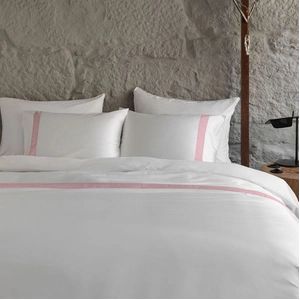 Dekbedovertrek Dommelin Listra Wit-Lichtroze Satijn-260 x 200 / 220 cm | Extra Breed