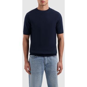 Pure Path - Braided Knitwear T-shirt - Navy - Katoen