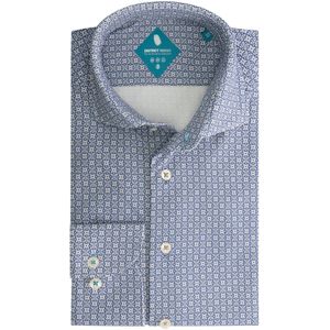 District Indigo Overhemd Performance Pique Print Blue/White/Brown