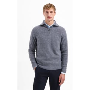No Excess - Pullover Wing Collar Half Zip - Grijs-blauw - Zachte Gebreide Trui