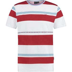 Kultivate T-shirt Ronde Hals Streep Wit/Rood/Blauw