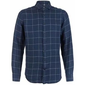 Seidensticker Overhemd Linnen Shaped Fit Ruit Navy