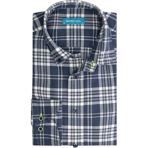 District Indigo Overhemd Ruit Blauw Extra Longsleeve