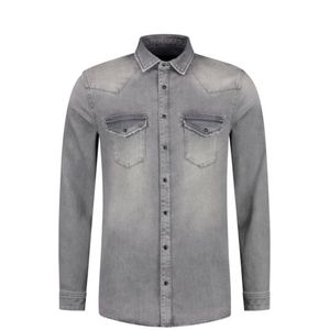 Pure Path Overhemd Denim Met Drukknopen Mid Grijs