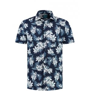 District Indigo Korte Mouw Overhemd Pique Performance Print Blauw
