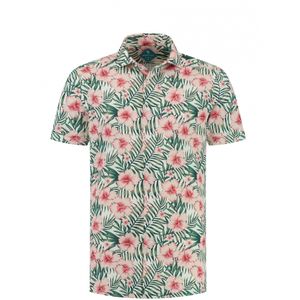 District Indigo Korte Mouw Overhemd Pique Performance Print Roze