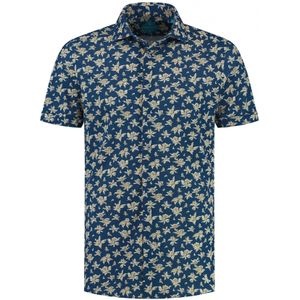 District Indigo Korte Mouw Overhemd Pique Performance Print Blauw
