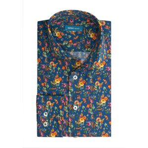 District Indigo Overhemd Print Blauw Extra Longsleeve