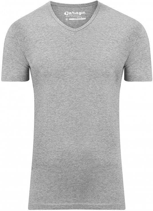 Garage 202 - Bodyfit T-shirt V-hals korte mouw grijs melange S 80 katoen viscose 5 elastan