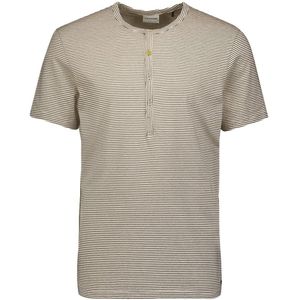 No Excess T-Shirt Granddad Stripes Garment Dyed Cement