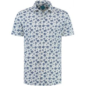 District Indigo Korte Mouw Overhemd Pique Performance Print Wit