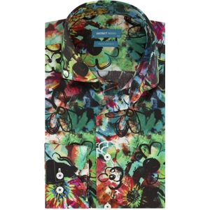 District Indigo Overhemd Graffiti Flower Print Multicolor