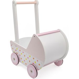 Houten Loopwagen - Kinderwagen - Wit / Roze