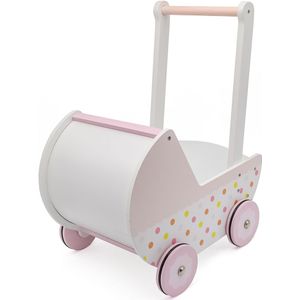 Houten Loopwagen - Kinderwagen - Wit / Roze