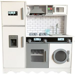 Houten speelgoedkeuken - Speelkeuken - Inclusief wasmachine en werkende kraan - vanaf 3 jaar - Wit