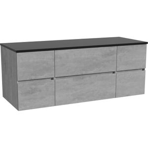 Storke Edge zwevend badkamermeubel 135 x 52 cm beton donkergrijs met Panton enkel of dubbel tablet in gepoedercoate mdf mat zwart