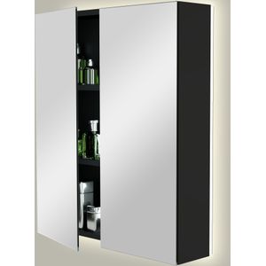 Storke Reflecta spiegelkast 65 x 75 cm mat zwart met spiegelverlichting