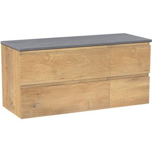 Linie Lado zwevend badkamermeubel 120 x 46 cm natuur eik met Lado enkel of dubbel tablet in melamine beton donkergrijs