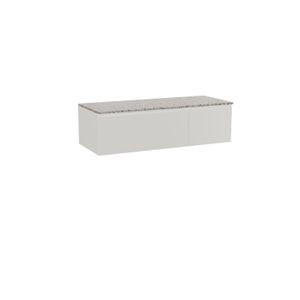 Storke Edge zwevend badkamermeubel 130 x 52 cm mat wit met Tavola enkel of dubbel tablet in mat wit/zwart terrazzo