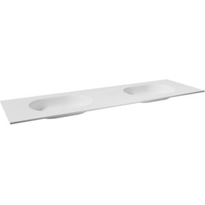 Balmani Tablo Oval dubbele wastafel mat witte Solid Surface 180 x 55 cm