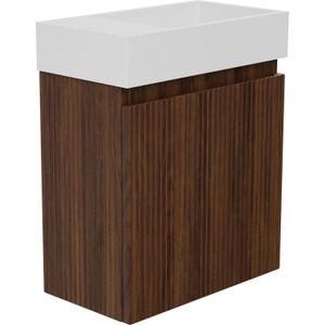 Storke Ribs zwevend toiletmeubel 40 x 22 cm notelaar met Fada wastafel in mat witte solid surface