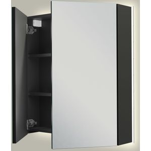 Linie Montro spiegelkast 70 x 75 cm mat zwart met spiegelverlichting