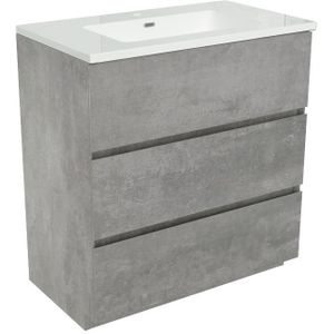 Storke Edge staand badkamermeubel 80 x 46 cm beton donkergrijs met Diva enkele wastafel in composietmarmer glanzend wit