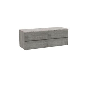 Storke Edge zwevend badkamermeubel 150 x 52 cm beton donkergrijs met Tavola enkel of dubbel tablet in mat wit/zwart terrazzo