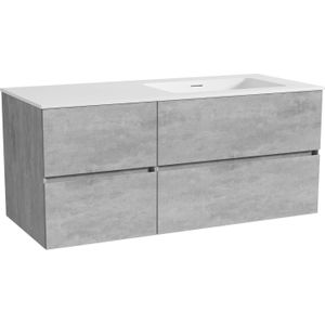 Storke Edge zwevend badkamermeubel 120 x 52 cm beton donkergrijs met Mata asymmetrisch rechtse wastafel in solid surface mat wit