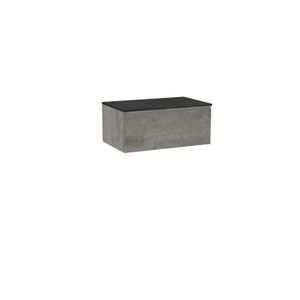 Storke Edge zwevend badkamermeubel 85 x 52 cm beton donkergrijs met Panton enkel tablet in mat zwarte gepoedercoate mdf