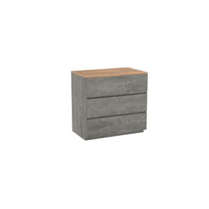 Storke Edge staand badkamermeubel 85 x 52 cm beton donkergrijs met Panton enkel tablet in ruwe eiken melamine