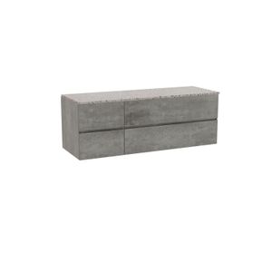 Storke Edge zwevend badkamermeubel 150 x 52 cm beton donkergrijs met Tavola enkel of dubbel tablet in mat wit/zwart terrazzo