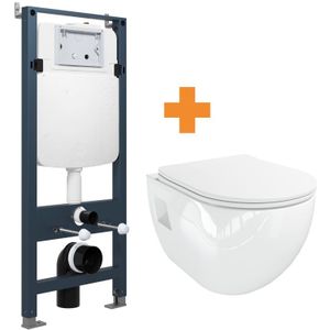 Linie Waldo hangtoilet glanzend wit open spoelrand met Linie Ilana inbouwreservoir