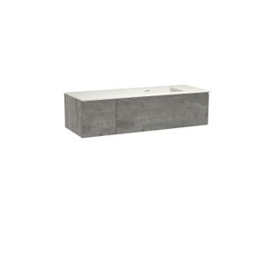 Storke Edge zwevend badkamermeubel 140 x 52 cm beton donkergrijs met Mata asymmetrisch rechtse wastafel in solid surface