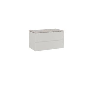 Storke Edge zwevend badkamermeubel 95 x 52 cm mat wit met Tavola enkel tablet in mat wit/zwart terrazzo