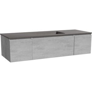 Storke Edge zwevend badkamermeubel 145 x 52 cm beton donkergrijs met Scuro enkele wastafel in kwarts mat zwart