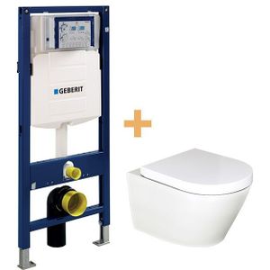 Luca Varess Calibro hangtoilet satijn wit randloos met Geberit Systemfix UP320 inbouwreservoir